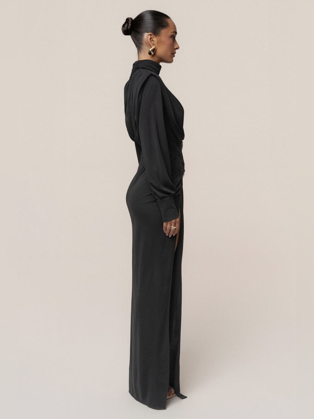 JLUXLABEL Black High-Neck Maxi Dress with Side Slit Size S NWT - Picture 8 of 13